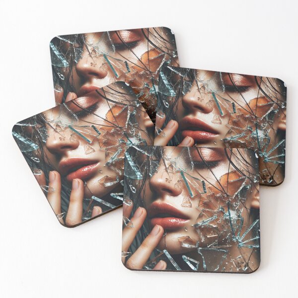 Item preview, Shattered Reflections – Woman's Face Behind Broken Glass designed and sold by EmeraldeaArt.