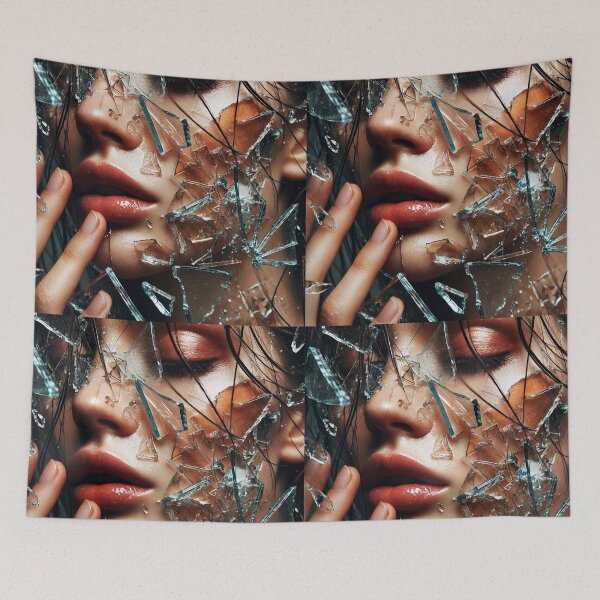 Item preview, Shattered Reflections – Woman's Face Behind Broken Glass designed and sold by EmeraldeaArt.