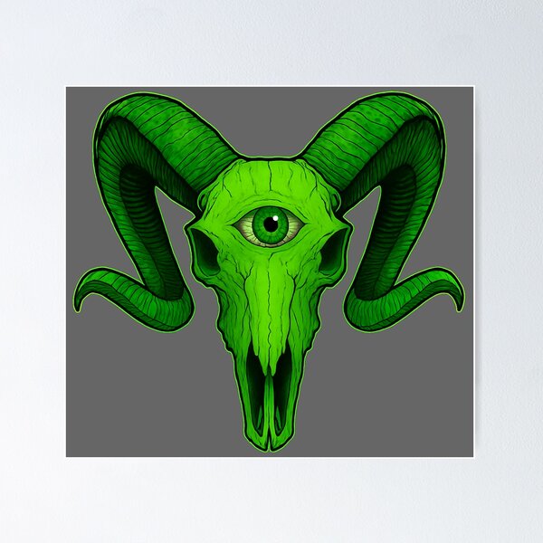 Item preview, Evil Third Eye Green Sabbatic Goat Skull designed and sold by hauntedtees.