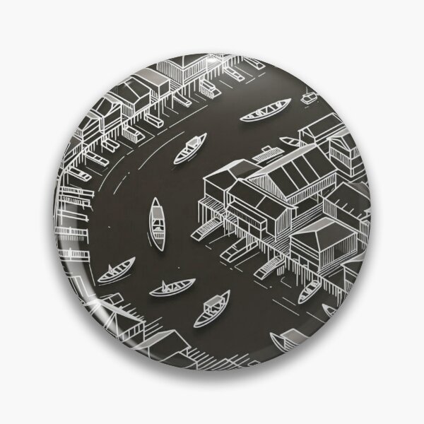 Item preview, Banjarmasin City Lake View Vector | Retro 80s Urban Scene with Waterfront Houses | Perfect for Travel & City Lovers designed and sold by knalpot-design.