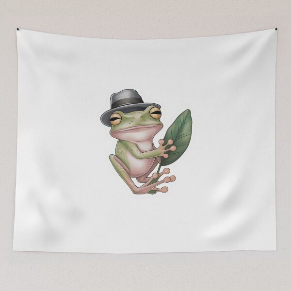 Item preview,  Funny Green TreeFrog With Hat On Leaf designed and sold by Tomci0.