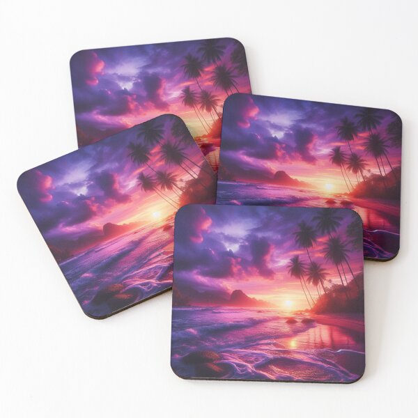 Artikelvorschau, atemberaubender tropischer Strand Sonnenuntergang lila Himmel entworfen und verkauft von Yas_oma.