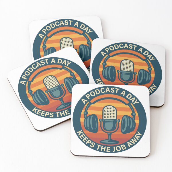 Item preview, A Podcast a Day Keeps the Job Away – Retro Sunset Mic & Headphones designed and sold by AwarDesignsErie.