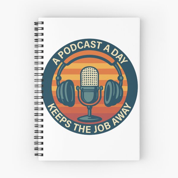 Item preview, A Podcast a Day Keeps the Job Away – Retro Sunset Mic & Headphones designed and sold by AwarDesignsErie.