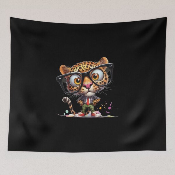 Item preview, Leopard Wearing Big Black Frame Glasses Cute Big Cat designed and sold by scooterbaby.