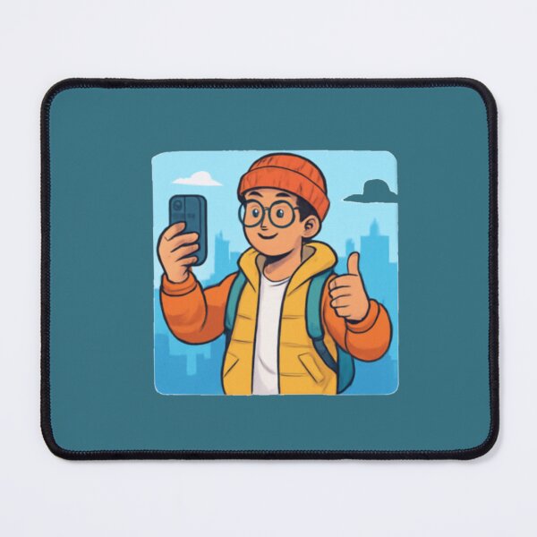 Item preview, Cute Cartoon Boy Taking a Selfie with Orange Beanie designed and sold by nada-art.