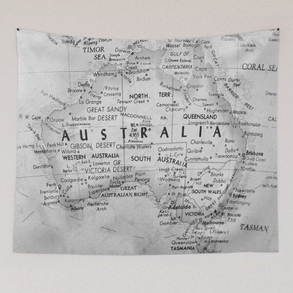 Item preview, Vintage Australian Map Black and White designed and sold by WanderingLife.