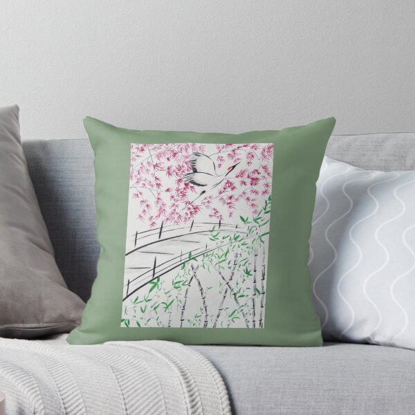 Aperçu de l'œuvre Jardin japonais avec pont et grue | Aquarelle zen créée et vendue par AngelaMarieArt.