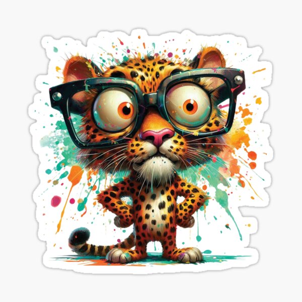 Vista previa del artículo con la obra «Leopardo joven con gafas grandes de montura negra. Lindo gato grande.», diseñado y vendido por scooterbaby.