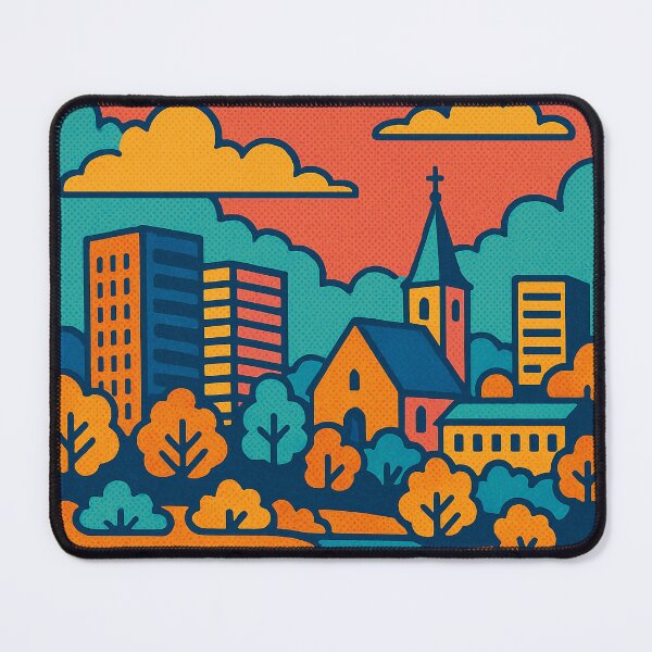 Item preview, Espoo Finland in Retro Pop Art Style | Colorful Digital Cityscape with Bold Shapes | Vibrant Urban View with Vintage Aesthetic | Funky Modern Art of Finnish Landscape designed and sold by PaintedPixels01.