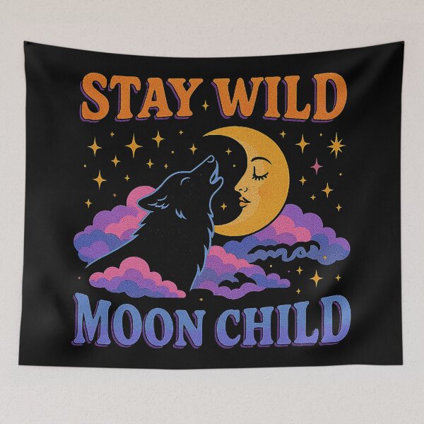 Item preview, Retro Stay Wild Moon Child Wolf and Moon designed and sold by zzz888.