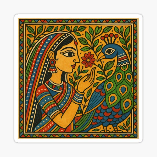 Item preview, Peacock & Grace – Traditional Madhubani Harmony designed and sold by Tribe & Tech.