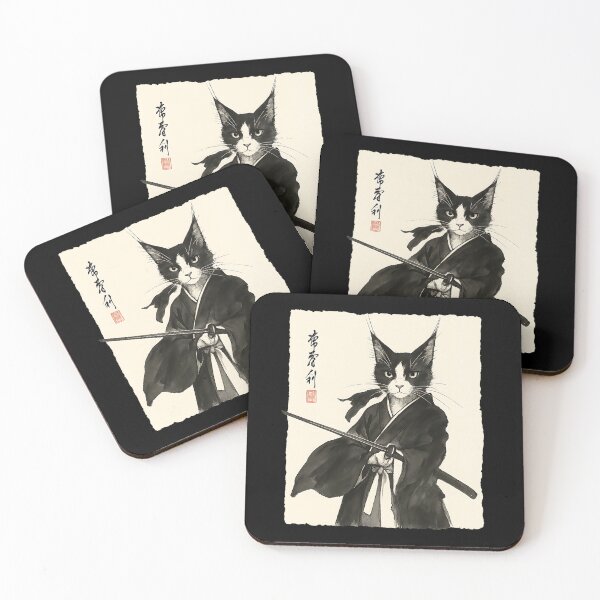 Item preview, Ink Wash Samurai Cat Traditional Japanese Brush Art designed and sold by cawtoon.