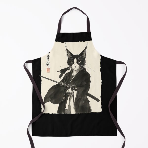 Item preview, Ink Wash Samurai Cat Traditional Japanese Brush Art designed and sold by cawtoon.