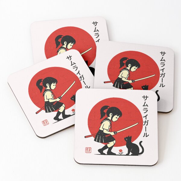 Item preview, Japanese Samurai Girl Black Cat Kawaii Anime Girls Kid Women designed and sold by cawtoon.