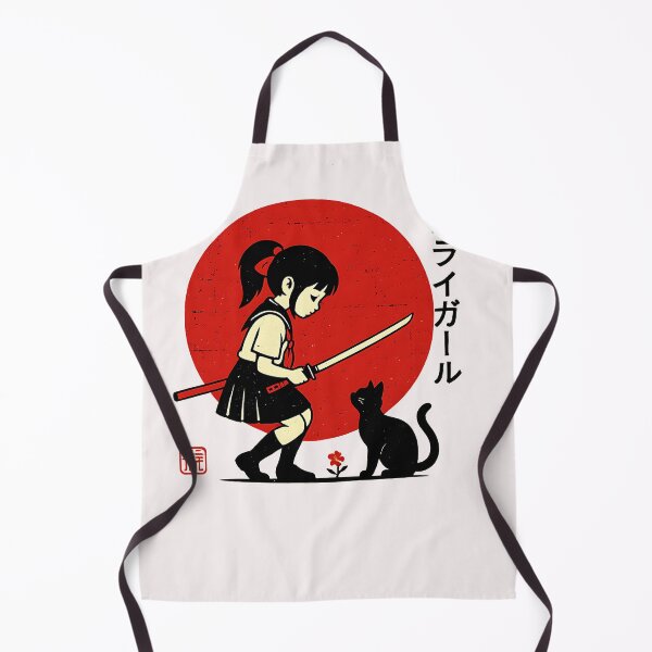 Item preview, Japanese Samurai Girl Black Cat Kawaii Anime Girls Kid Women designed and sold by cawtoon.
