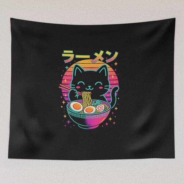 Item preview, Neon Ramen Cat Graphic Tee Japanese Vaporwave Kawaii Style designed and sold by cawtoon.