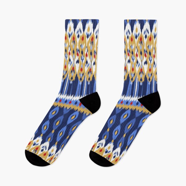 Item preview, Ikat Border and Pattern in Blue Gold White designed and sold by Sharon Schwalbe.