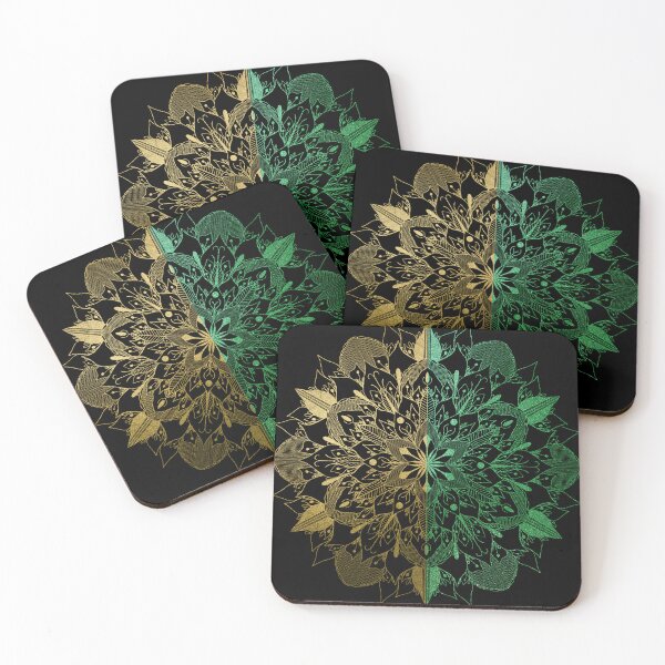 Item preview, Infinite Mandala-Gold & Green with Black Background designed and sold by MIK's SHOP.