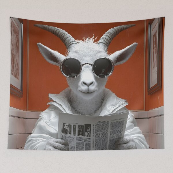 Item preview, Animal Toilet Cool Goat Shades Reading News Retro Orange Restroom designed and sold by rivettlihuiq.