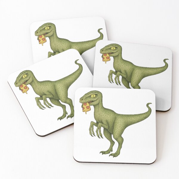 Item preview, Raptor dinosaur eating pizza slice designed and sold by MiltonBradtke.