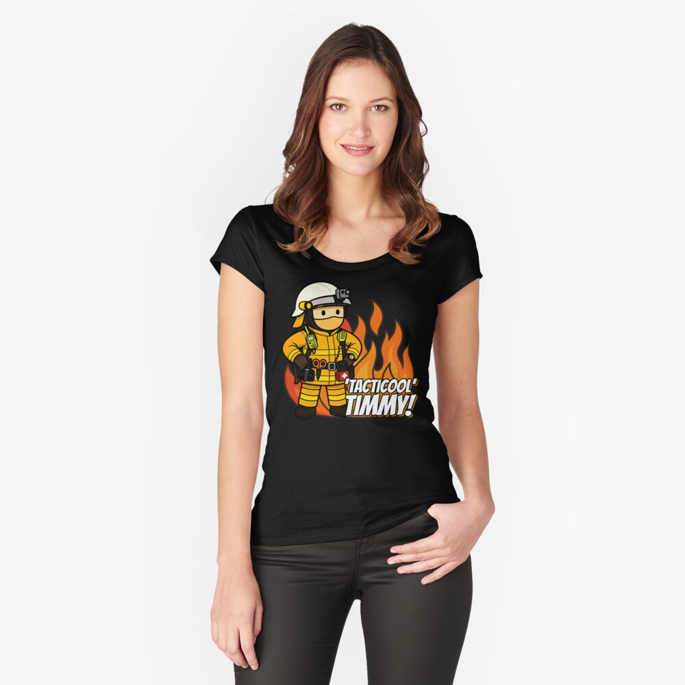 Vista previa del artículo con la obra «Camiseta entallada de cuello ancho», diseñado y vendido por Flashover.