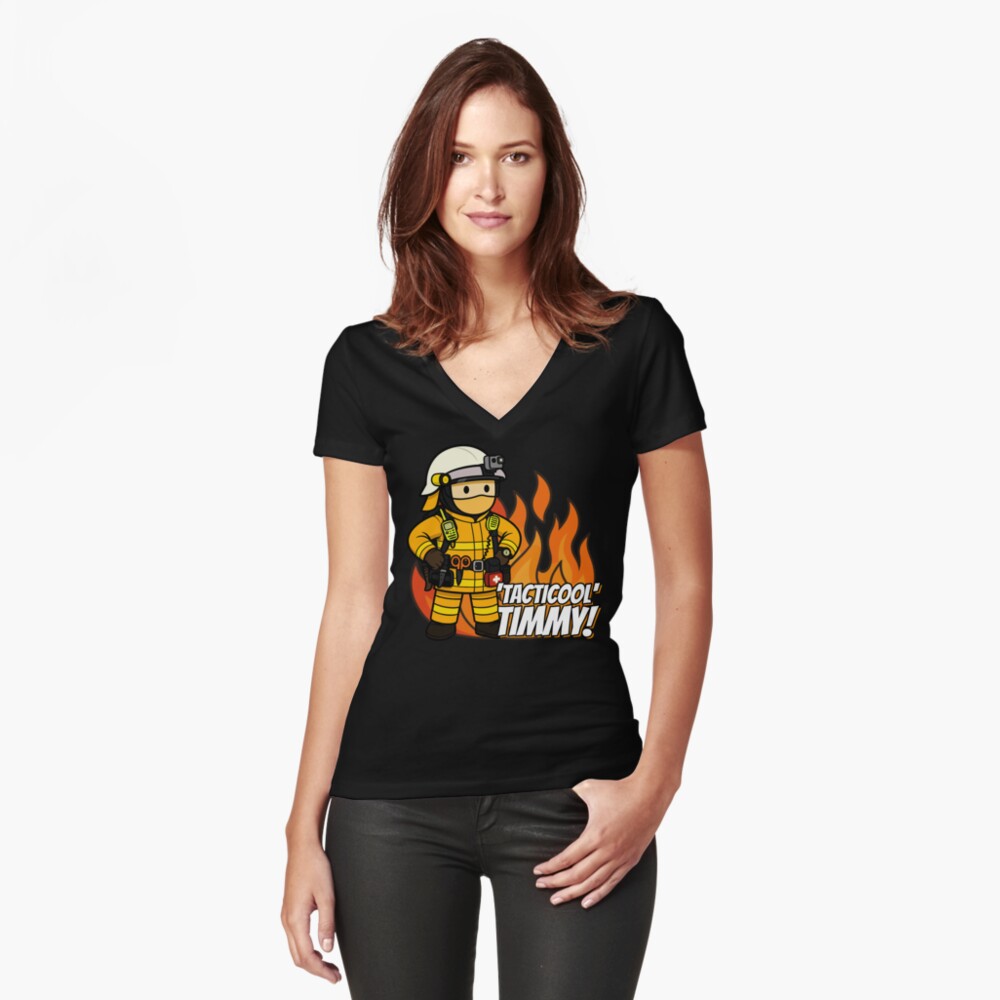 Vista previa del artículo con la obra «Camiseta entallada de cuello en V», diseñado y vendido por Flashover.