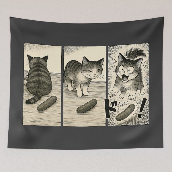 Item preview, Cucumber Cat Scare Meme | Japanese Manga Style 3-Panel Comic designed and sold by iamwonderkitty.