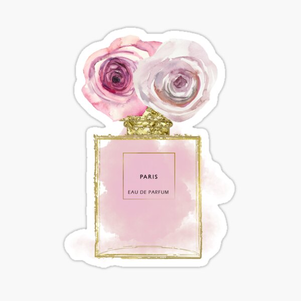 Pink & Gold Floral Fashion Perfume Bottle  Sticker
