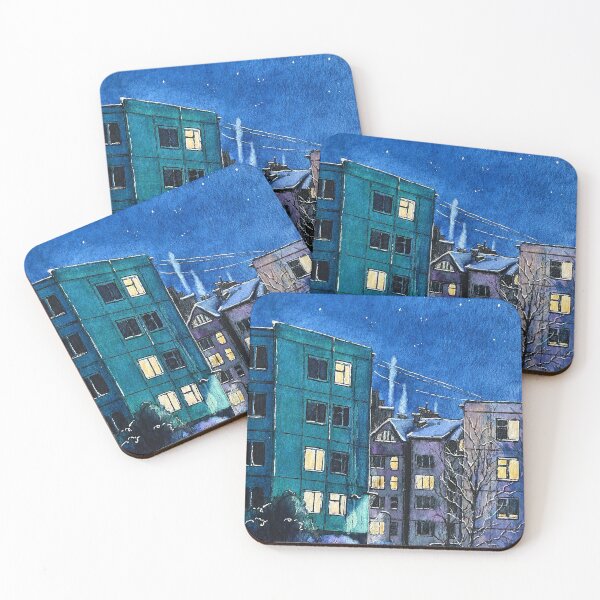 Item preview, Snowy Town | Ink and Watercolor Painting designed and sold by Julie Wintertale.