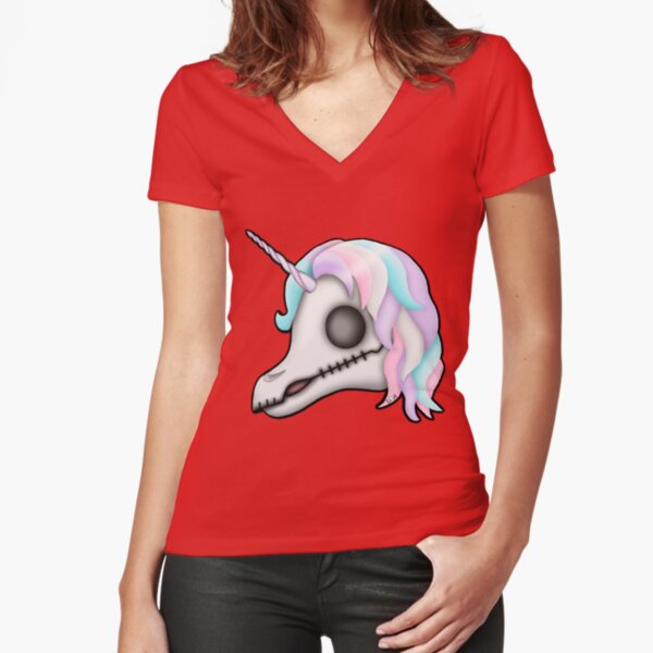 My Little Dead Unicorn | Unicorn Skull | Pastel Rainbow Fitted V-Neck T-Shirt