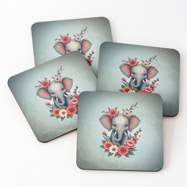 Item preview, A touch of summer: The baby elephant in a sea of ​​flowers.  designed and sold by nicky2342.
