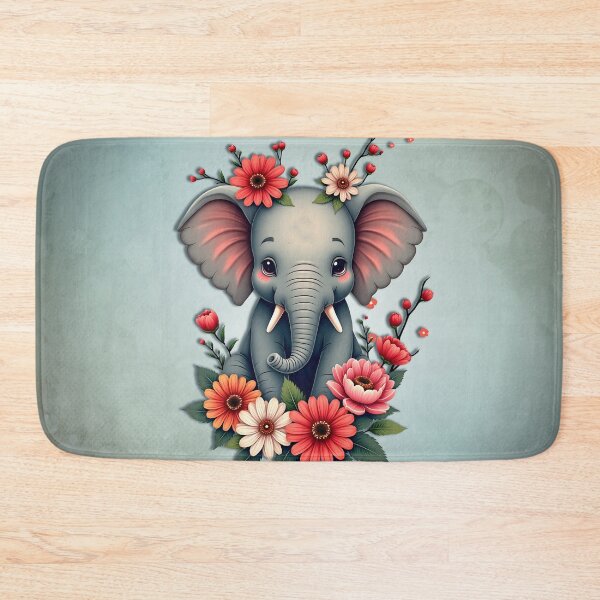 Item preview, A touch of summer: The baby elephant in a sea of ​​flowers.  designed and sold by nicky2342.