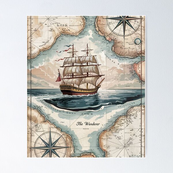 Item preview, Vintage Nautical Map with Maritime Charm designed and sold by Shop9999.