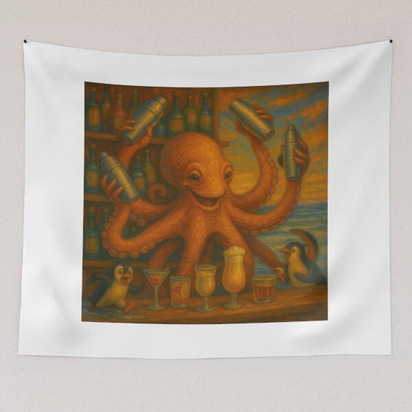 Item preview,  Octopus Bartender Shakes Up the Beach Bar designed and sold by ArtframeAnimals.
