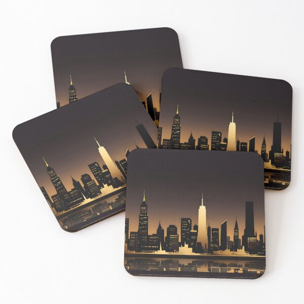 Item preview, New York skyline in bold black and gold, minimalist style designed and sold by johndesignwaves.