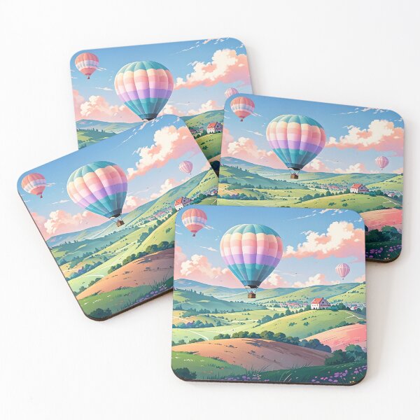 Item preview, A hot air balloon floating over a vibrant countryside, pastel hues designed and sold by johndesignwaves.