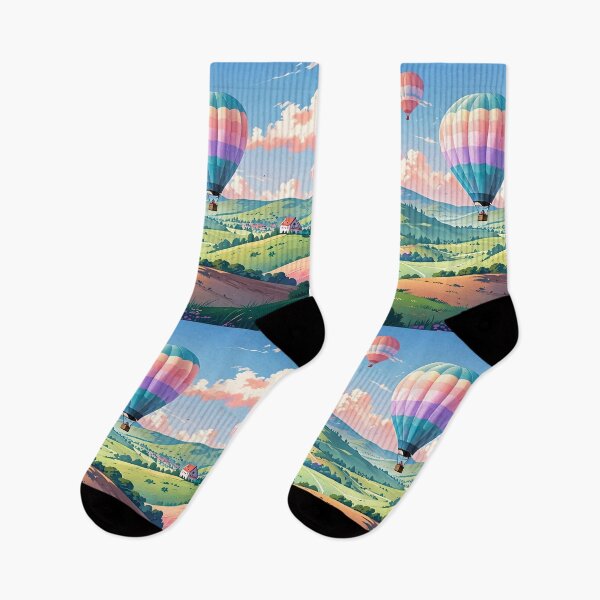 Item preview, A hot air balloon floating over a vibrant countryside, pastel hues designed and sold by johndesignwaves.