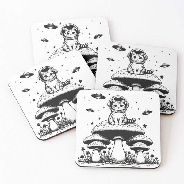 Artikelvorschau, Weltraumkatze auf Pilzen entworfen und verkauft von Kimberley King Art  King Art.