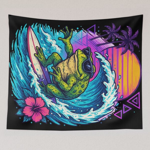 Item preview, Funny Frog Surfer Wave Summer Retro designed and sold by TomFrontierArt.