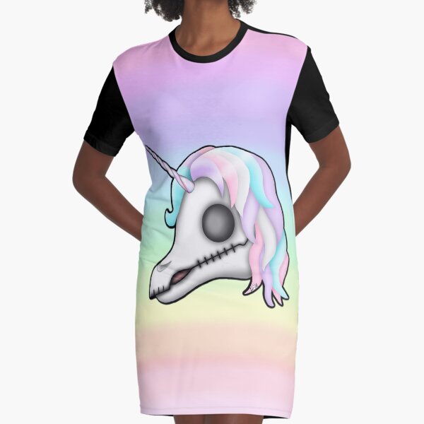 My Little Dead Unicorn | Unicorn Skull | Pastel Rainbow Graphic T-Shirt Dress