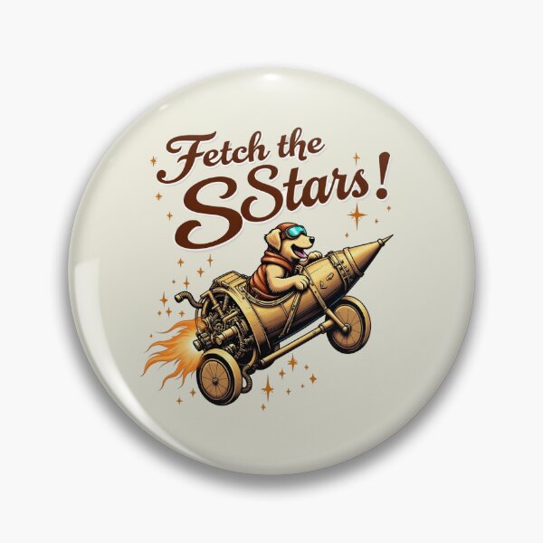Item preview, Fetch the Stars! A Golden Retriever piloting a steampunk rocket funny puns designed and sold by Animalpetslover.