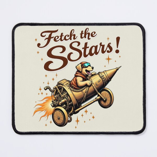 Item preview, Fetch the Stars! A Golden Retriever piloting a steampunk rocket funny puns designed and sold by Animalpetslover.
