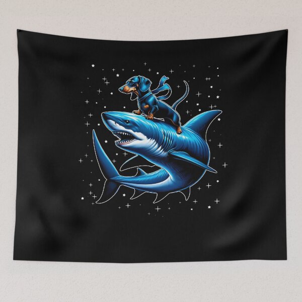 Item preview, Dachshund Riding Shark Star Lover designed and sold by Kimberley King Art  King Art.