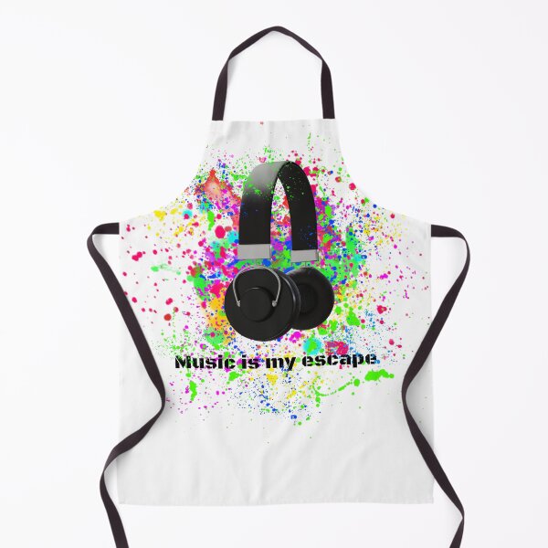 Item preview, 3D black headphones on a background of bright colored splashes with the text Music is my escape designed and sold by EchoOfSilence.