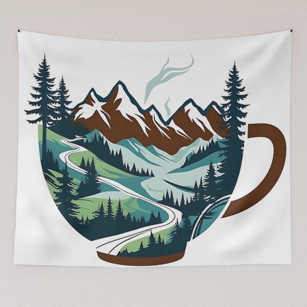 Item preview, Mountain Escape in a Coffee Cup – Nature Landscape Illustration designed and sold by ChenEngEng.