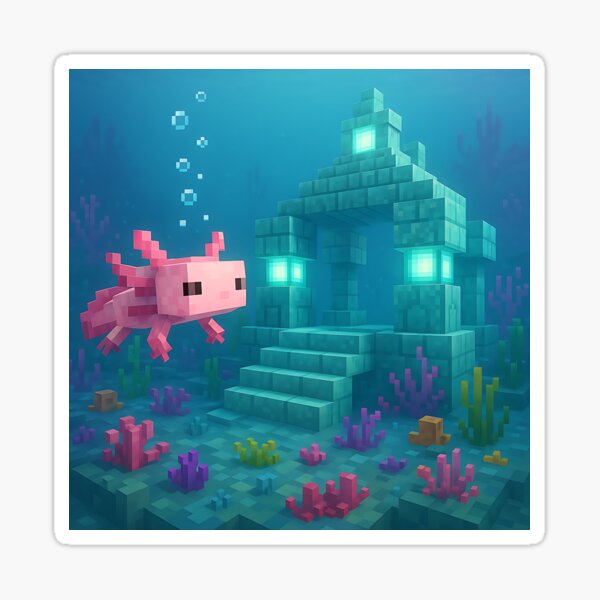 Item preview, Axolotl in Underwater Voxel Temple designed and sold by Dreamish-Studio.