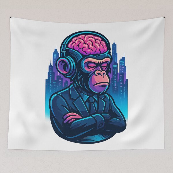 Item preview, Monkey Thinker – Corporate Brainwave in Neon City designed and sold by VIBE CRAFT STUDIO.