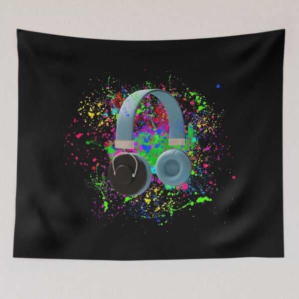 Item preview, 3D wireless blue headphones and splashes of colorful paint designed and sold by EchoOfSilence.