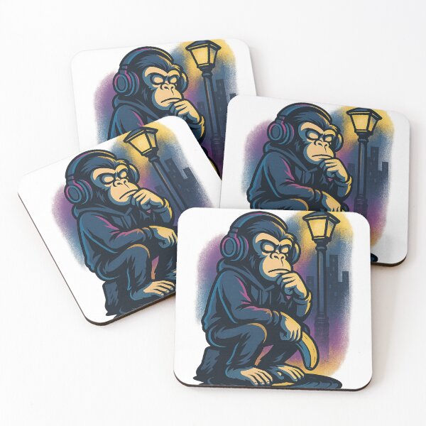 Item preview, Monkey Thinker – Midnight Banana Reflection Street Art designed and sold by VIBE CRAFT STUDIO.